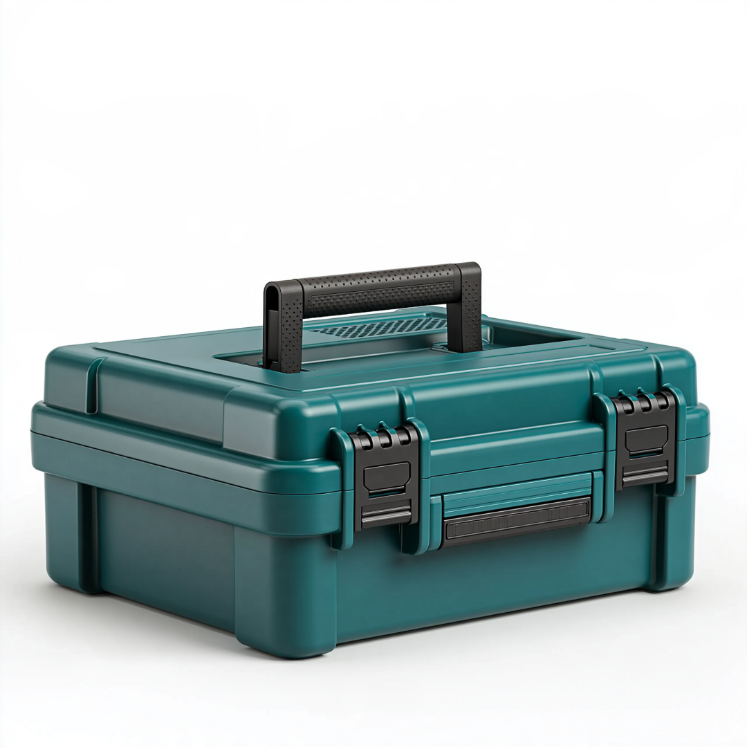 Boîte à outils 40 x 25 x 20 cm en plastique vert avec poignée et fermetures à clip