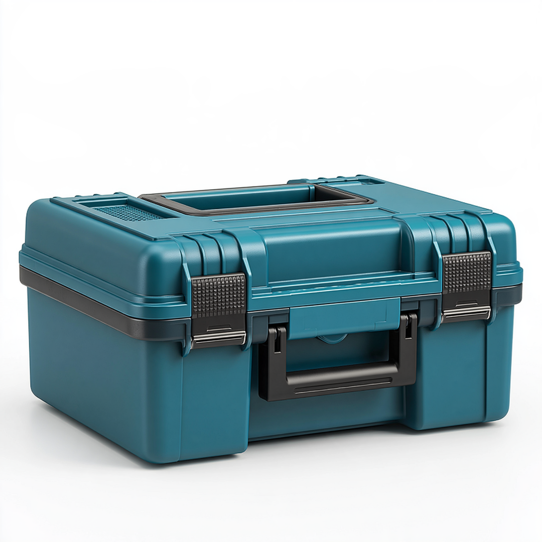 Boîte à outils 50 x 25 x 25 cm en plastique bleu pétrole avec poignée et fermetures