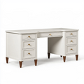 Bureau 150 x 65 x 76 cm blanc en bois avec 7 tiroirs style classique