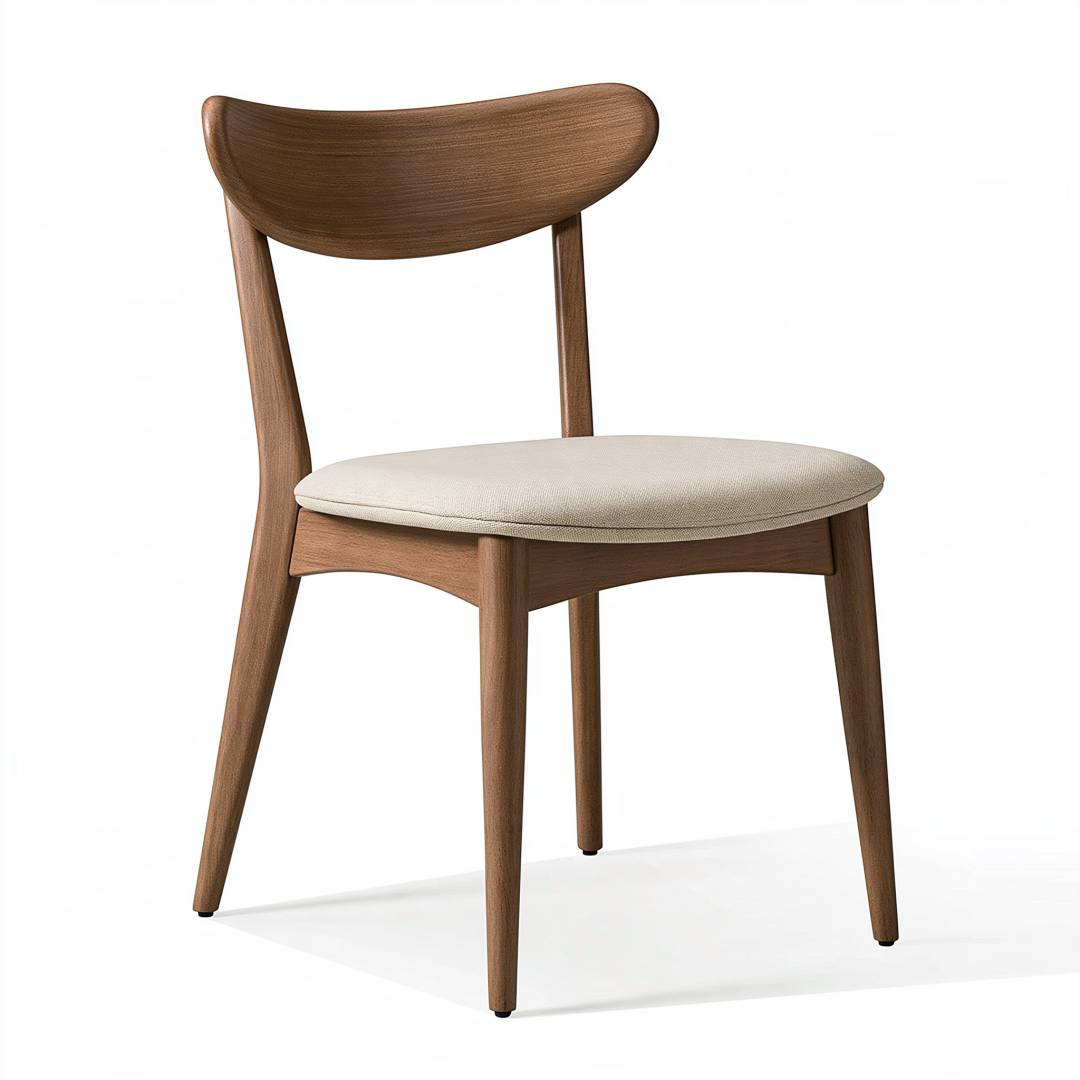 Chaise de salle à manger 52 x 55 x 78 cm en bois brun avec assise rembourrée beige style contemporain