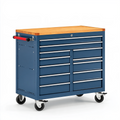 Servante d atelier 112 x 46 x 95 cm en acier bleu avec plateau en bois 10 tiroirs et roulettes
