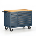 Servante d atelier 110 x 50 x 95 cm en acier bleu avec plan de travail en bois et 11 tiroirs sur roulettes