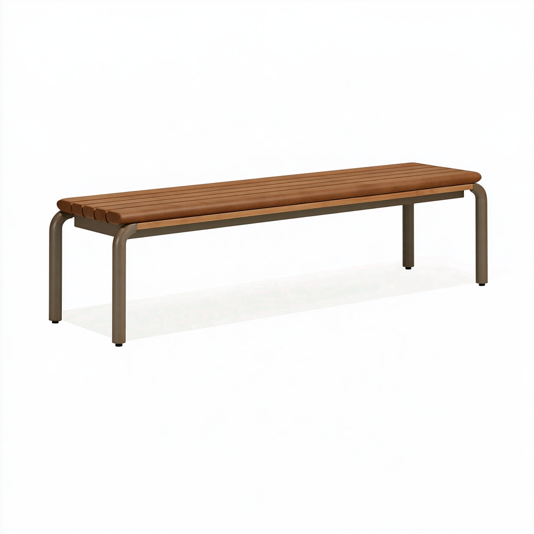 Banc de jardin 180 x 45 x 45 cm en bois et métal marron style contemporain