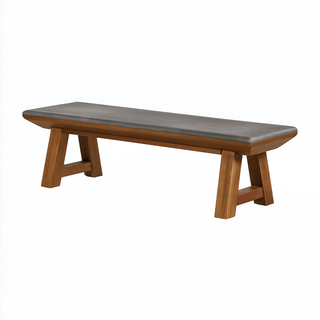 Banc 120 x 35 x 45 cm en bois marron avec assise rembourrée grise style rustique