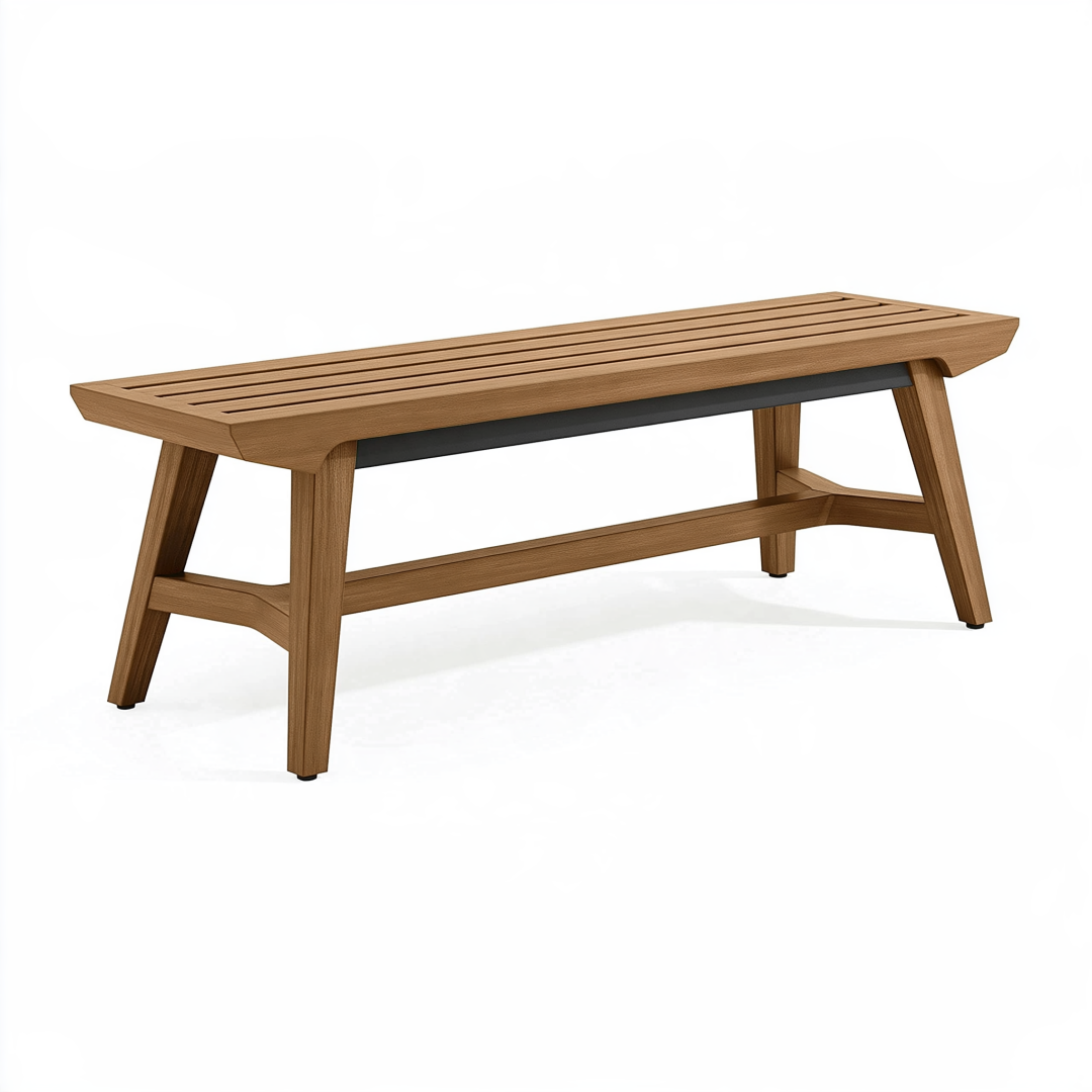Banc de jardin 150 x 40 x 45 cm en bois marron à lattes style contemporain
