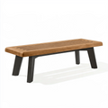 Banc de jardin 120 x 40 x 45 cm en bois marron et métal noir à lattes style contemporain
