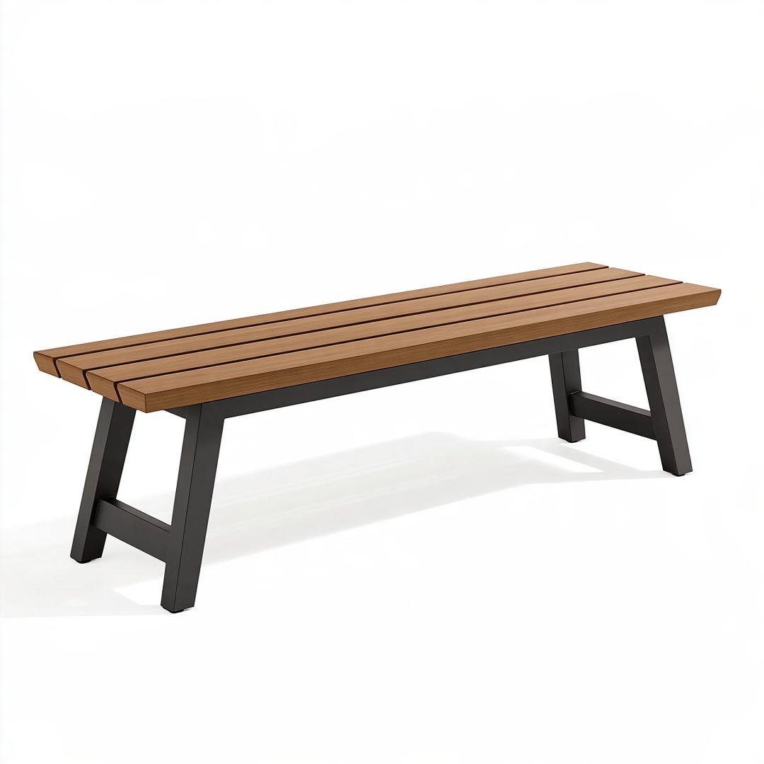 Banc de jardin 180 x 40 x 45 cm en bois brun et métal noir style industriel