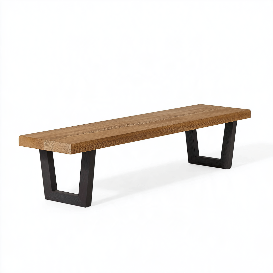 Banc 180 x 40 x 45 cm en bois marron et métal noir style industriel
