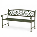 Banc de jardin 120 cm en métal vert foncé à motif végétal avec accoudoirs